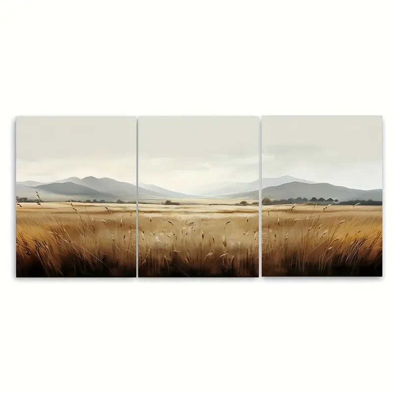 3pcs Tall Grass Field & Mountain Meadow Metal Print Ready to Hang Art