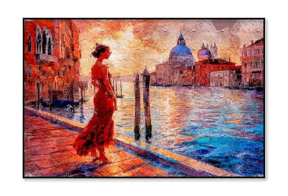 Painting Of Standing Girl in Venice Grand Canal Italy Wall Art Limited Edition High Quality Print