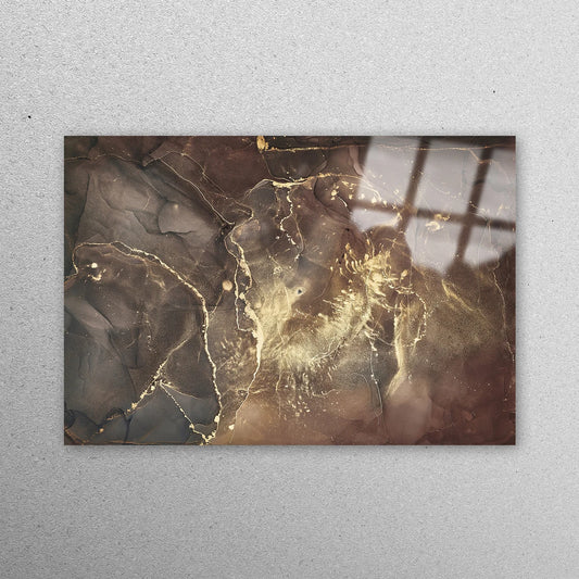 Brown Gold Marble, Luxury Acrylic Glass Print Tempered Glass Wall Art 100% Made in Australia Ready to Hang