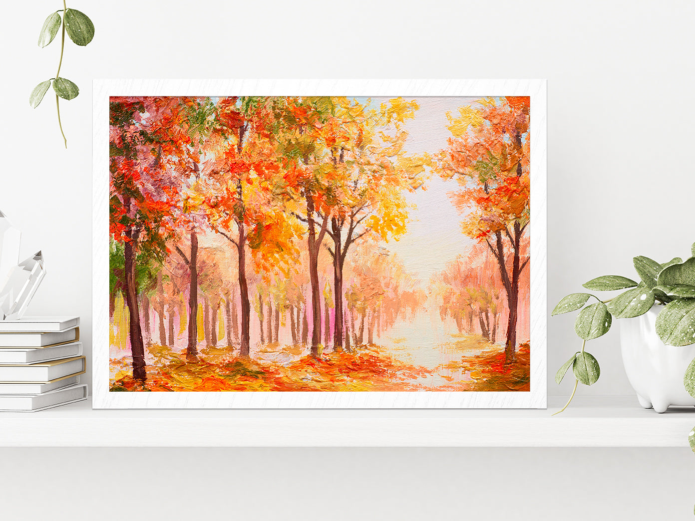 Colorful Autumn Forest Glass Framed Wall Art, Ready to Hang Quality Print Without White Border White