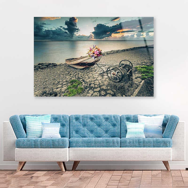 Scenic Sunset Beach Boat Acrylic Glass Print Tempered Glass Wall Art 100% Made in Australia Ready to Hang