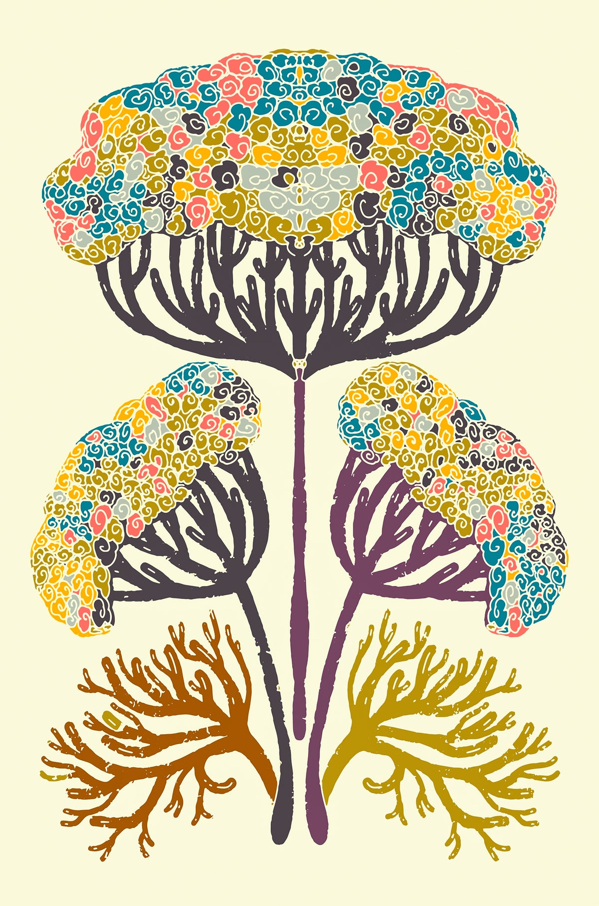 Organic Coral Floral Pattern Art 40x60cm Metal Print Ready to Hang