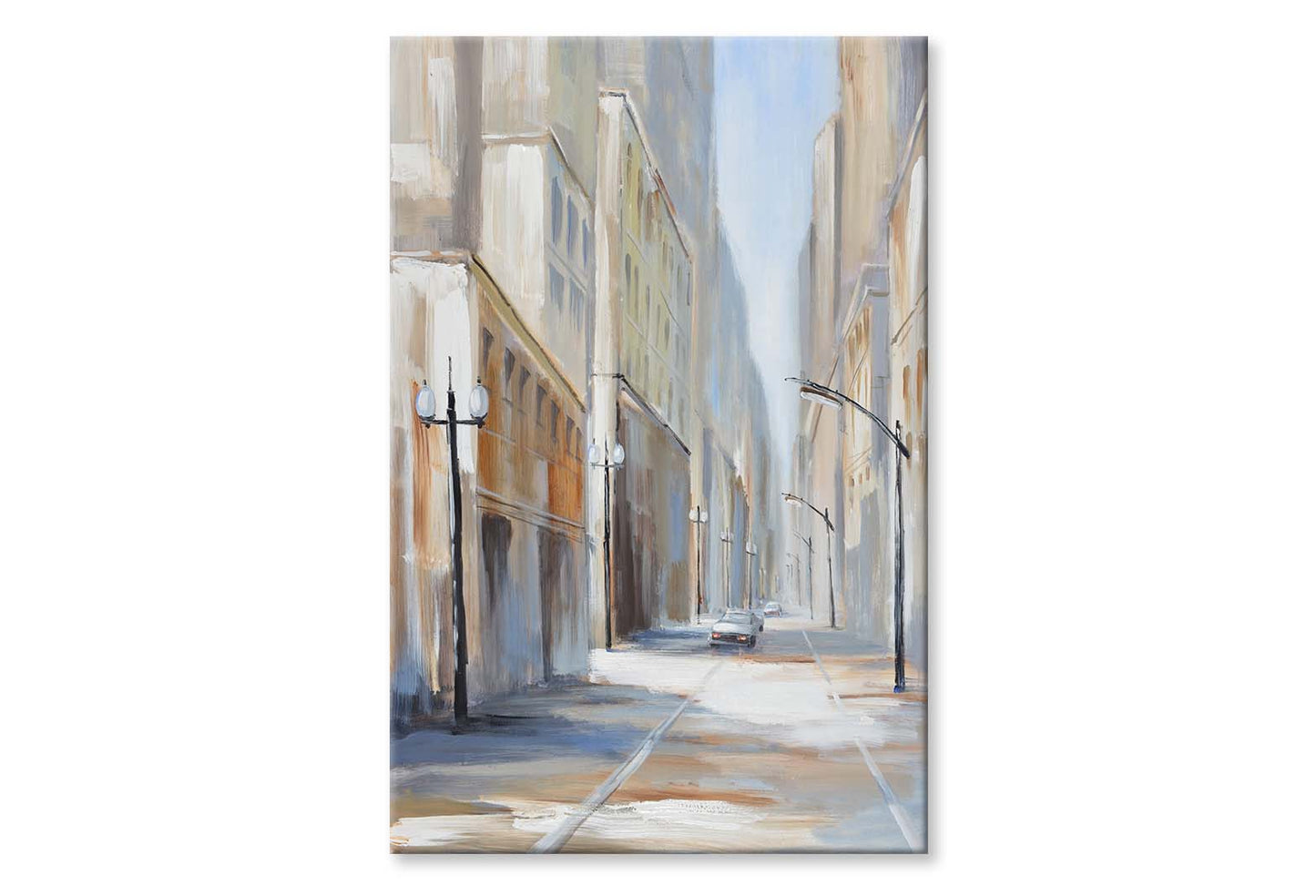 A City Street Scene Beige Oil Paint Wall Art Limited Edition High Quality Print