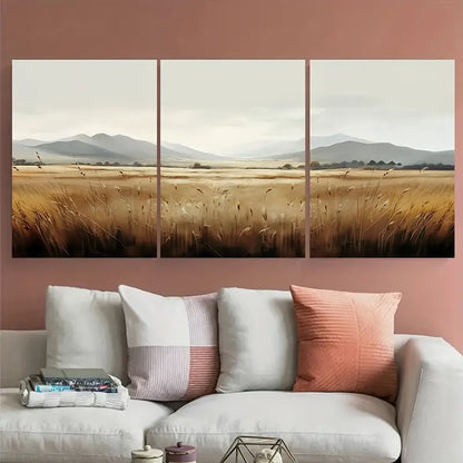 3pcs Tall Grass Field & Mountain Meadow Metal Print Ready to Hang Art