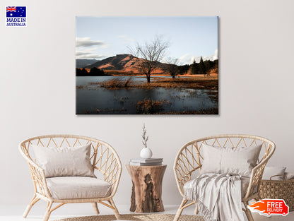 A Lake with a Tree with Mountains Print 100% Australian Made