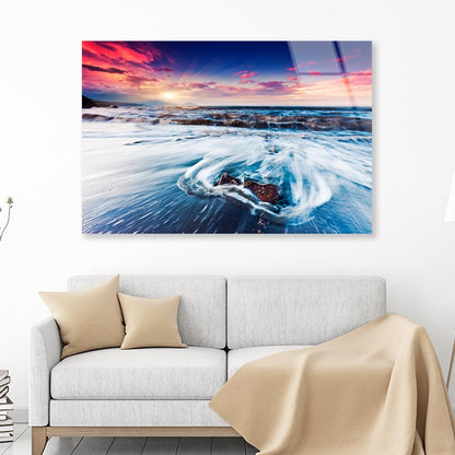 Fantastic Sunset Over the Stormy Sea Acrylic Glass Print Tempered Glass Wall Art 100% Made in Australia Ready to Hang