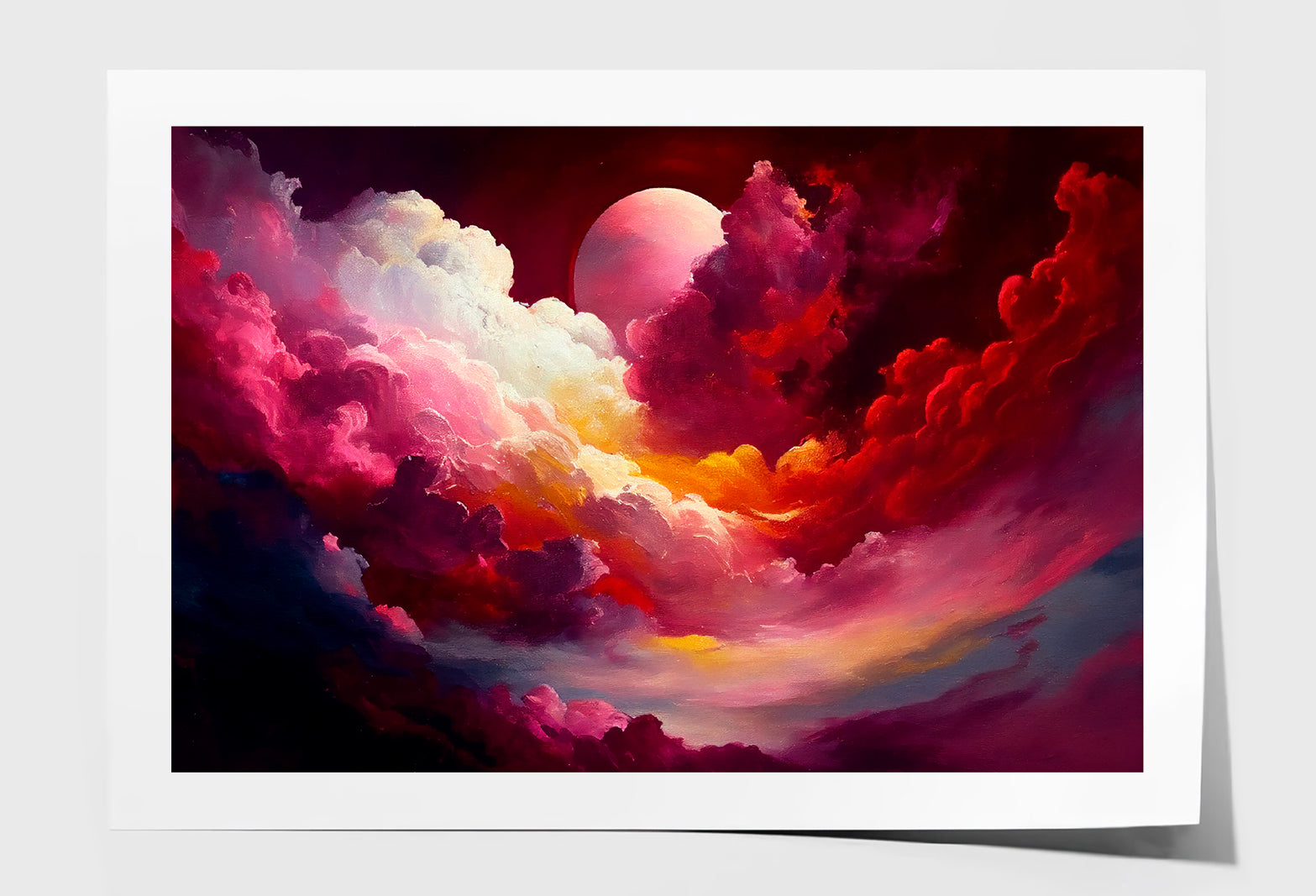 Red Mixed Colorful Cloudy Sky With Moon Oil Painting Limited Edition High Quality Print Unframed Roll Canvas None