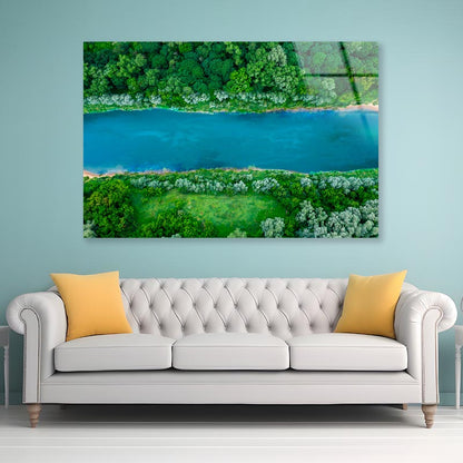 Mountain Lake With Trees Growing Around  Acrylic Glass Print Tempered Glass Wall Art 100% Made in Australia Ready to Hang