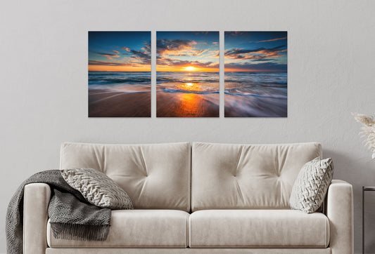 3pcs Sunset Beach Golden Hour Scenery Wall Art Set Canvas Framed 40x60cm - High Quality Print 100% Australian Made Wall Canvas Ready to Hang