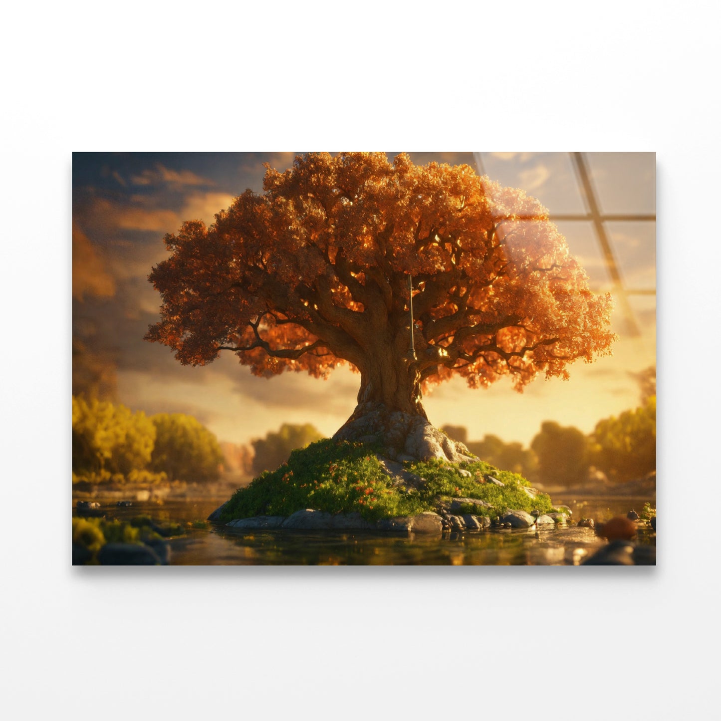 A Tree with Orange Leaves with Cloudy Sky Acrylic Glass Print Tempered Glass Wall Art 100% Made in Australia Ready to Hang