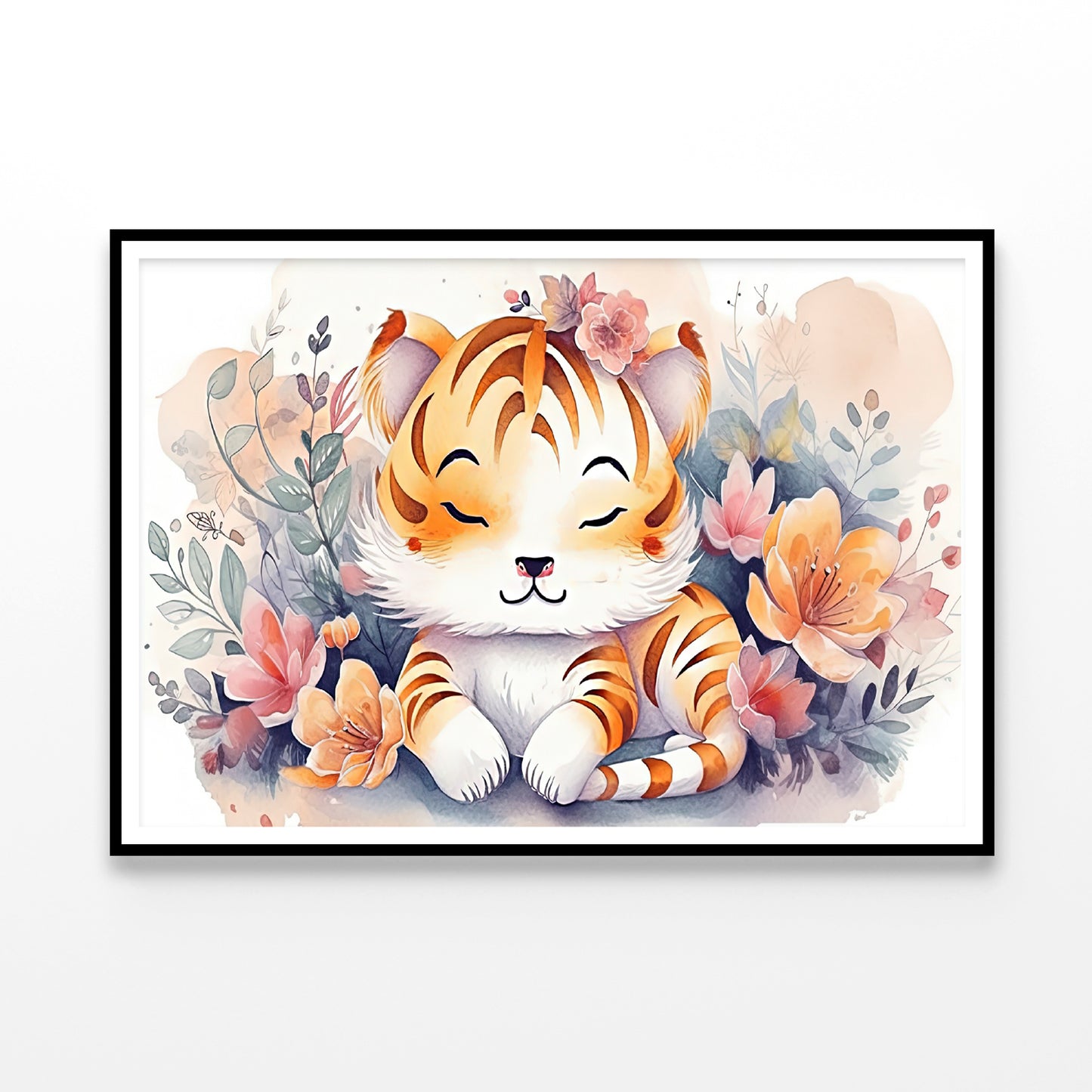 Cartoon Drawing Of a Lion with Flowers Home Decor Premium Quality Poster Print Choose Your Sizes