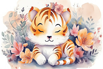 Cartoon Drawing Of a Lion with Flowers Home Decor Premium Quality Poster Print Choose Your Sizes