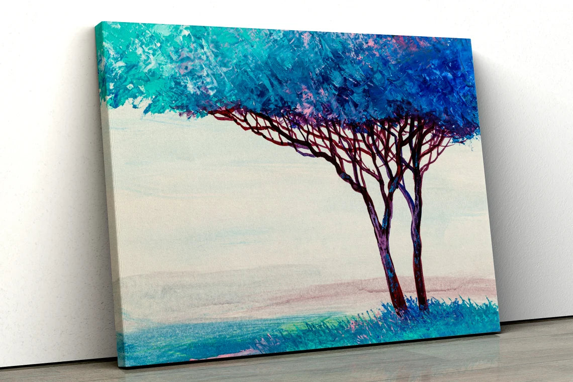 Blue Teal abstract tree field UV Direct Aluminum Print Australian Made Quality