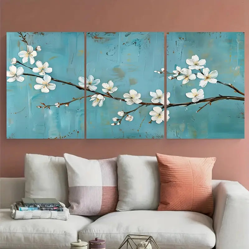 3pcs White Cherry Blossom Tree Branch Metal Print Ready to Hang Art