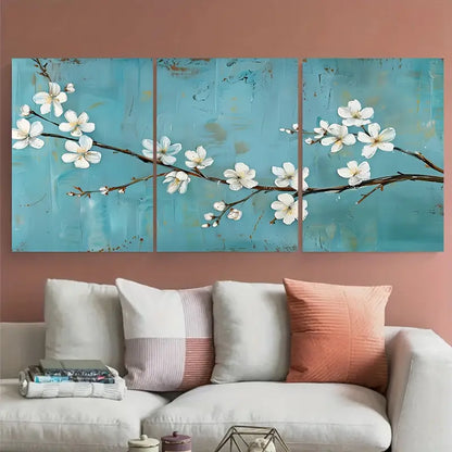 3pcs White Cherry Blossom Tree Branch Metal Print Ready to Hang Art