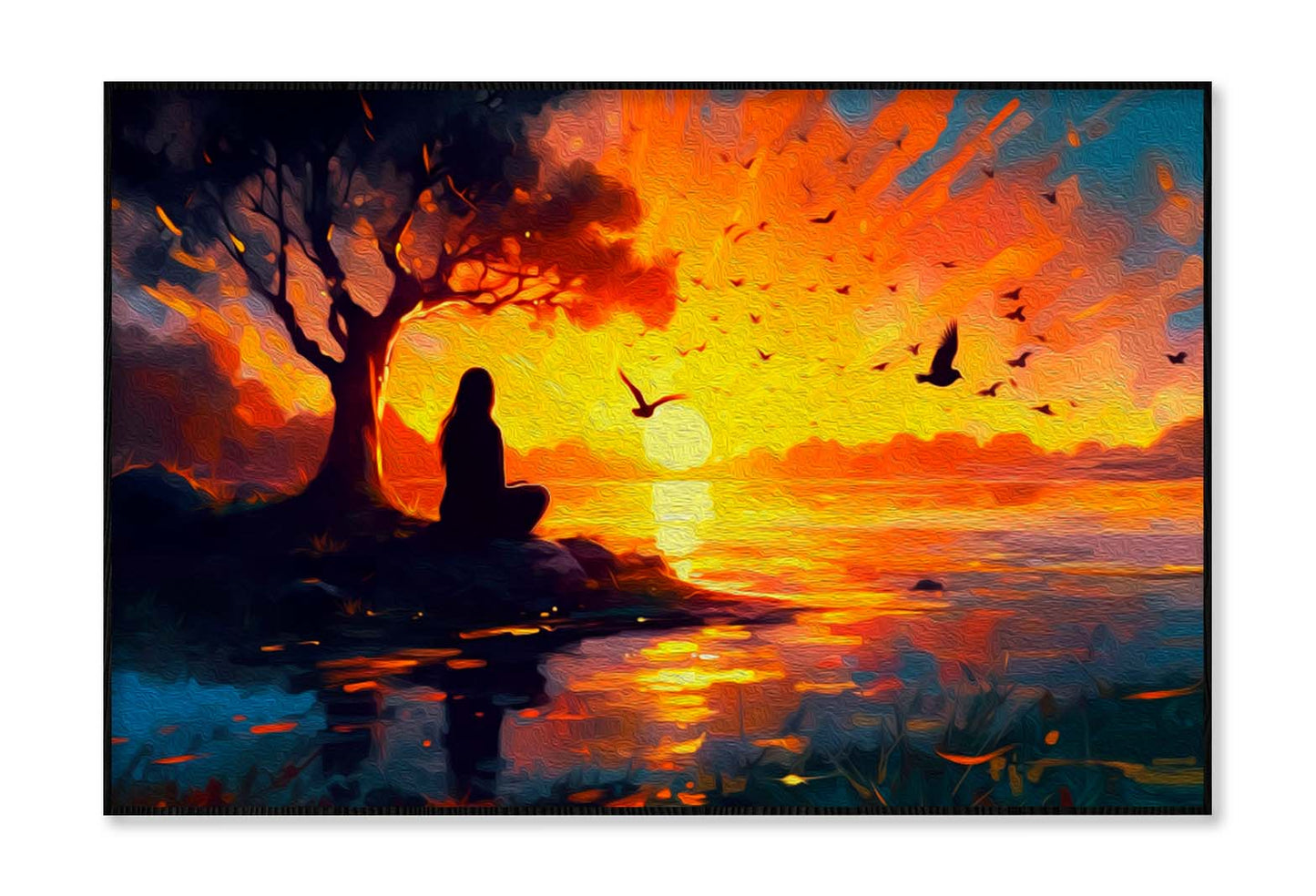 Girl & Sunset Abstract Oil Painting Wall Art Limited Edition High Quality Print