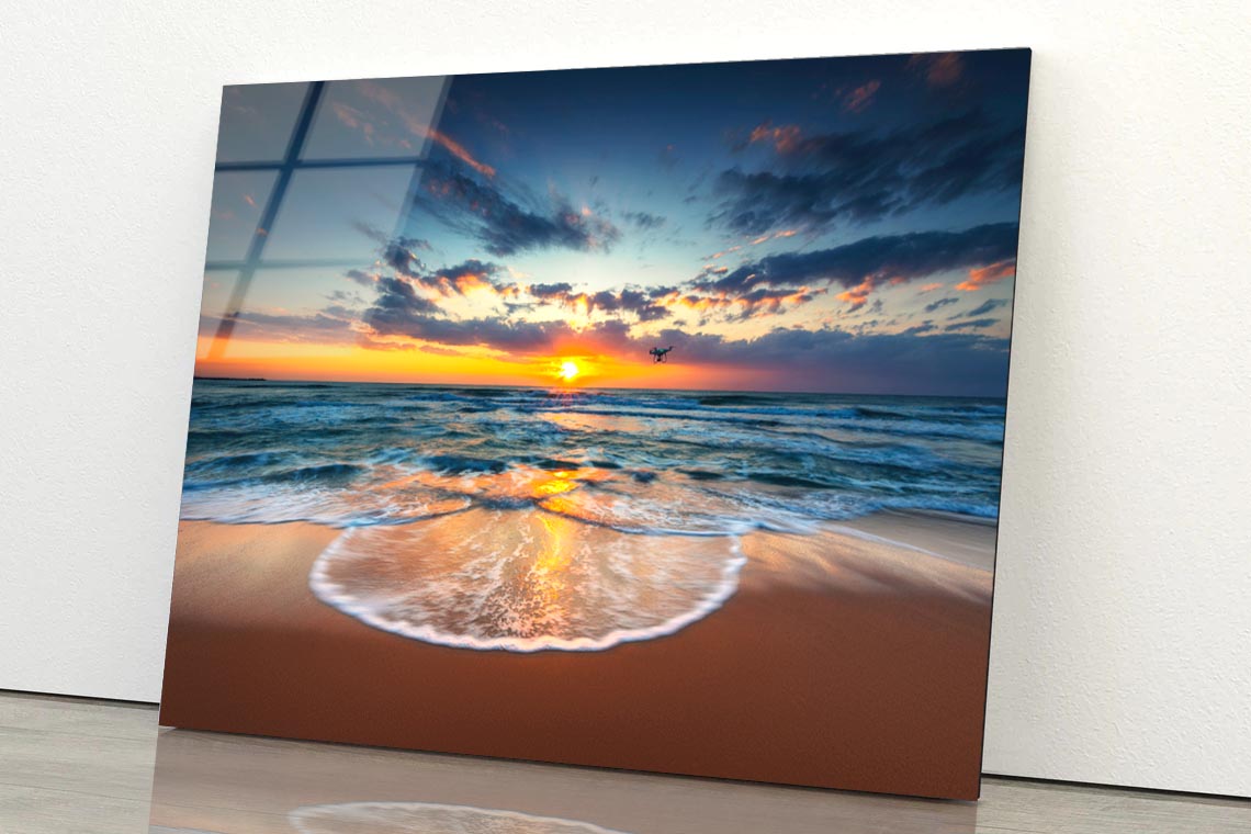 Flying Drone Over the Sea Sunrise Shot Acrylic Glass Print Tempered Glass Wall Art 100% Made in Australia Ready to Hang