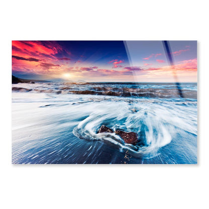 Fantastic Sunset Over the Stormy Sea Acrylic Glass Print Tempered Glass Wall Art 100% Made in Australia Ready to Hang