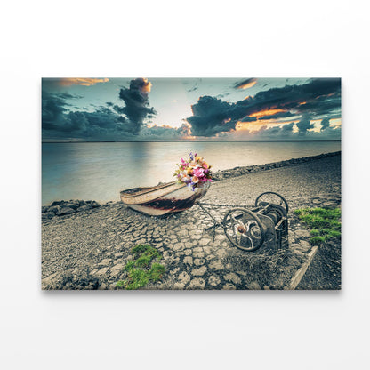 Scenic Sunset Beach Boat Acrylic Glass Print Tempered Glass Wall Art 100% Made in Australia Ready to Hang