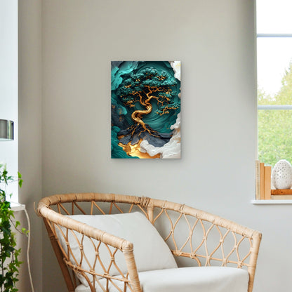 Gold Emerald Twisted Bonsai 60x90cm Metal Print Ready to Hang