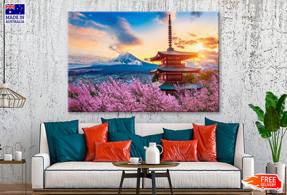 Pagoda In the Middle of a Field of Flowers Wall Art Decor 100% Australian Made