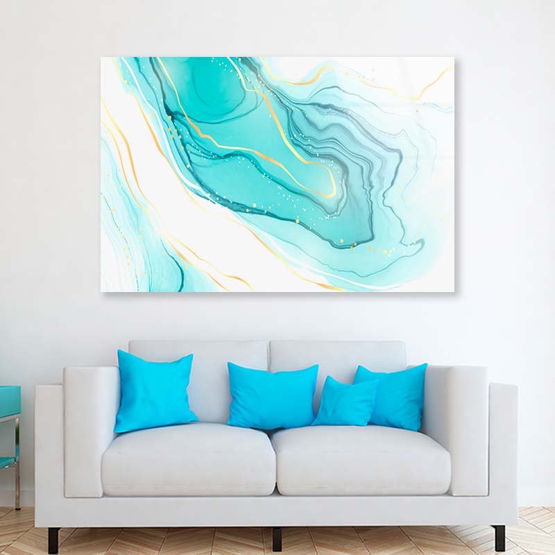 Pastel Cyan Mint Liquid Acrylic Glass Print Tempered Glass Wall Art 100% Made in Australia Ready to Hang