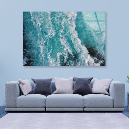 Close-Up of a Wave in the Ocean Acrylic Glass Print Tempered Glass Wall Art 100% Made in Australia Ready to Hang