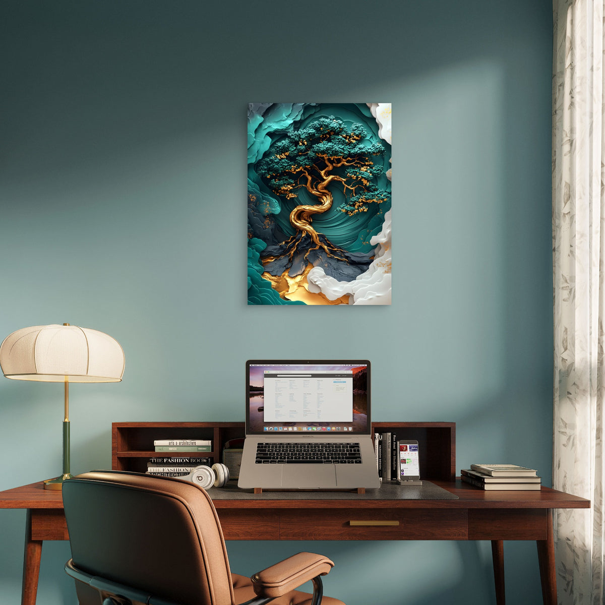 Gold Emerald Twisted Bonsai 60x90cm Metal Print Ready to Hang
