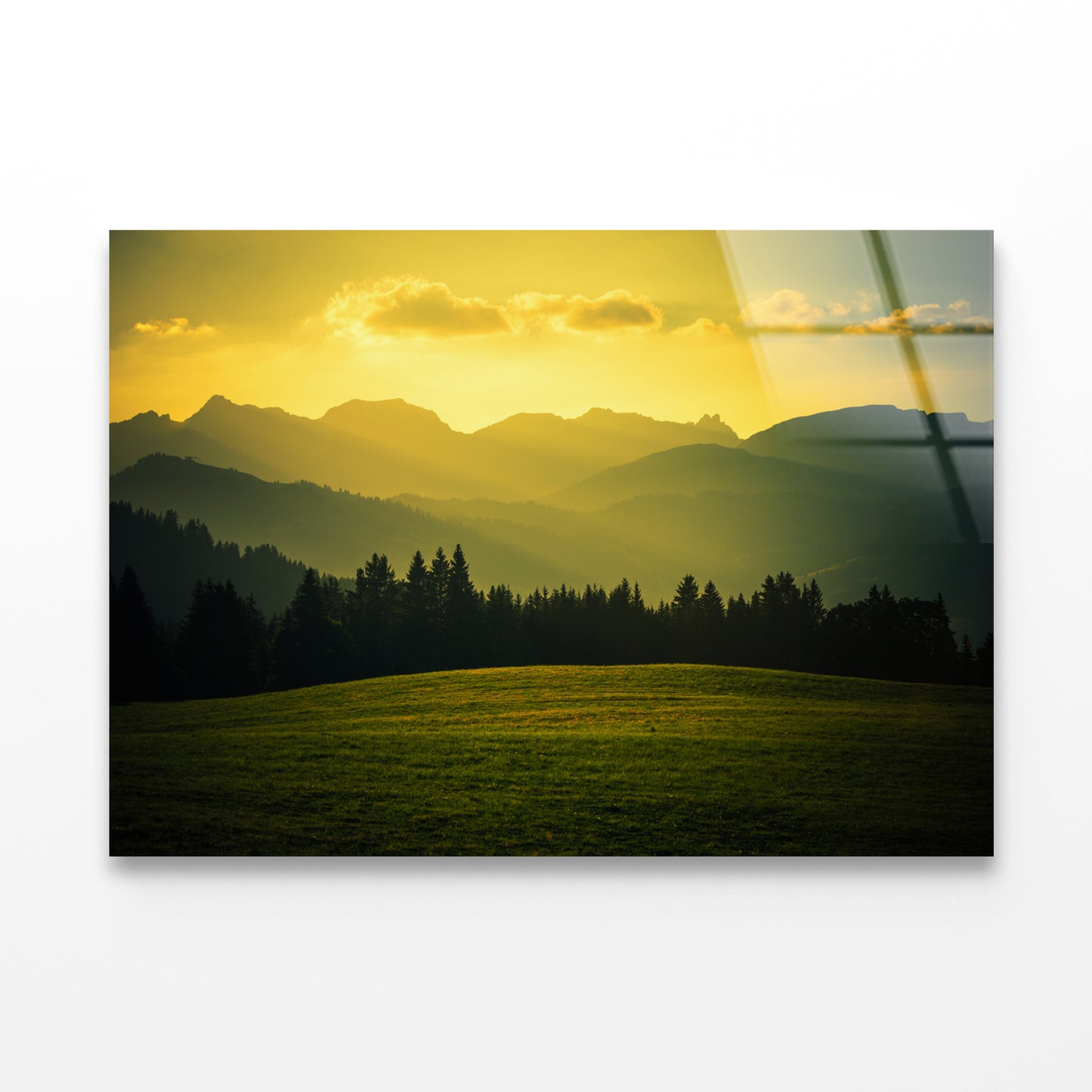 Green Grass Land with Yellow Sky Acrylic Glass Print Tempered Glass Wall Art 100% Made in Australia Ready to Hang