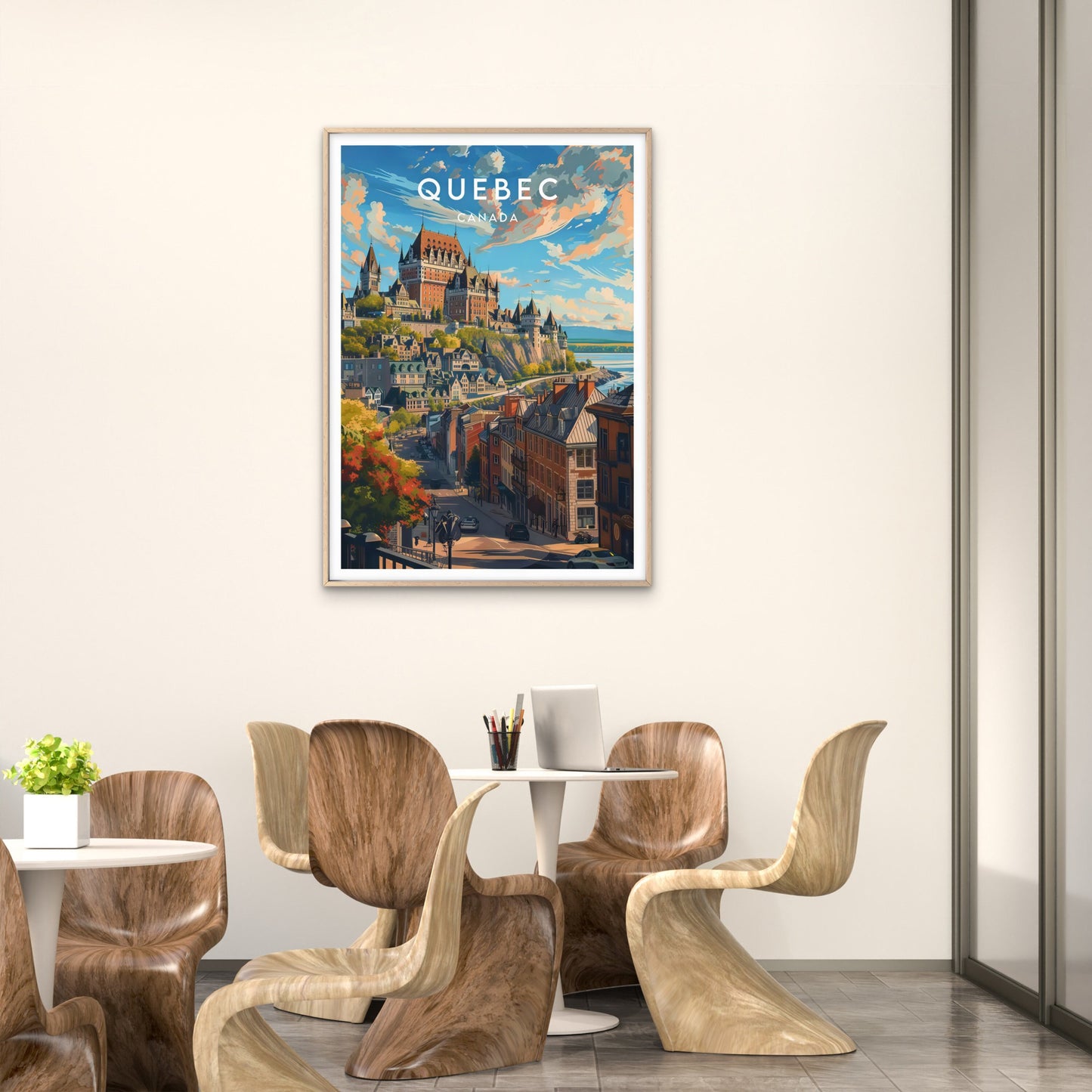 Quebec Canada Illustration of Quebecian Architecture Travel Poster Print Wall Art