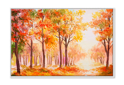 Colorful Autumn Forest Oil Painting Wall Art Limited Edition High Quality Print Canvas Box Framed White