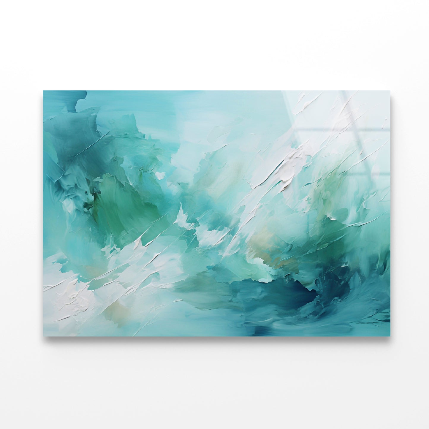 Abstract Oil Painting in Green, Mint & White Acrylic Glass Print Tempered Glass Wall Art 100% Made in Australia Ready to Hang