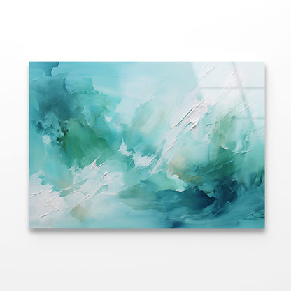 Abstract Oil Painting in Green, Mint & White Acrylic Glass Print Tempered Glass Wall Art 100% Made in Australia Ready to Hang