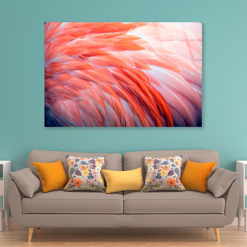 Close Up View of Pink Flamingo Feathers Acrylic Glass Print Tempered Glass Wall Art 100% Made in Australia Ready to Hang