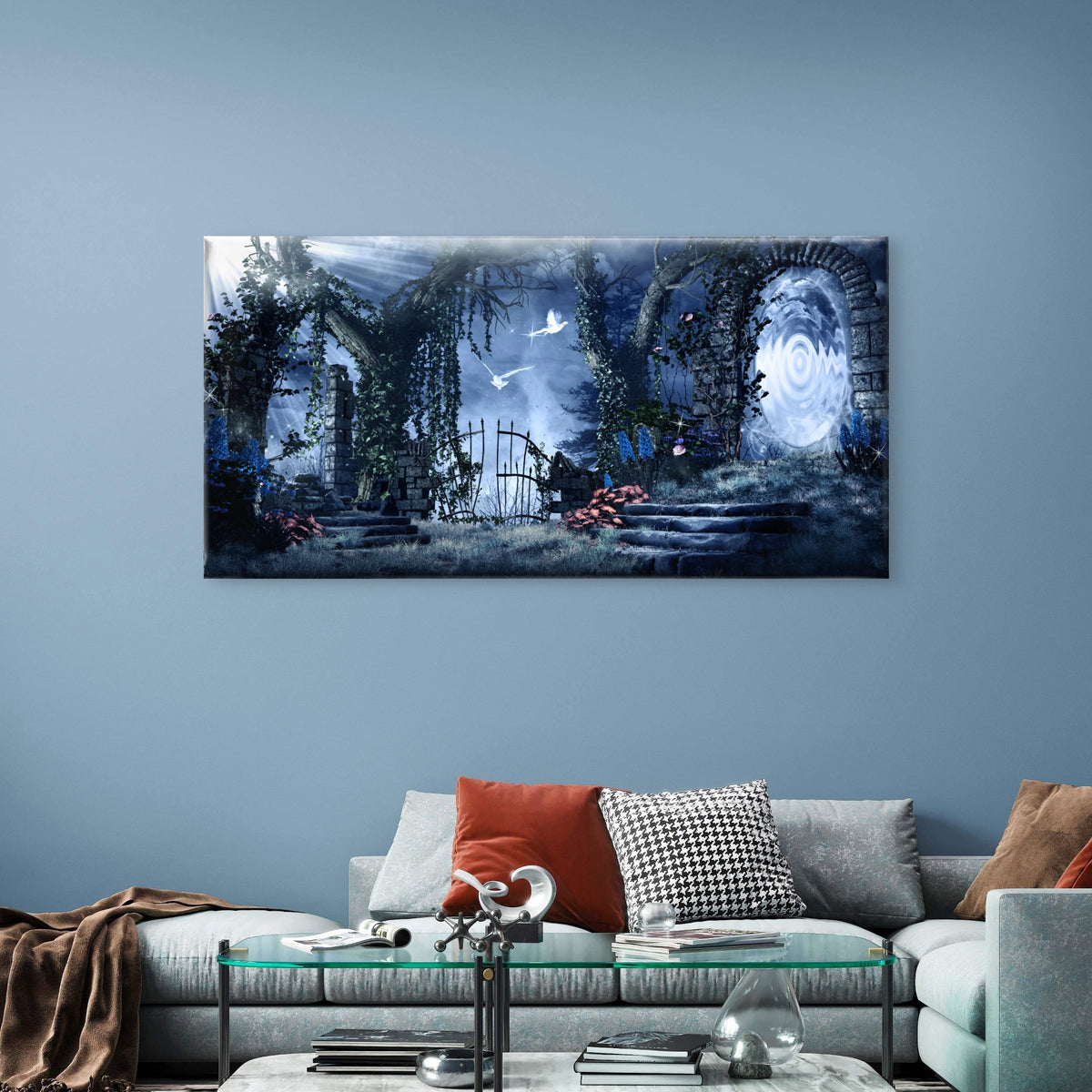 Mystic Fantasy Garden Gate Wall Art Canvas Office Home Room Framed 120x60cm