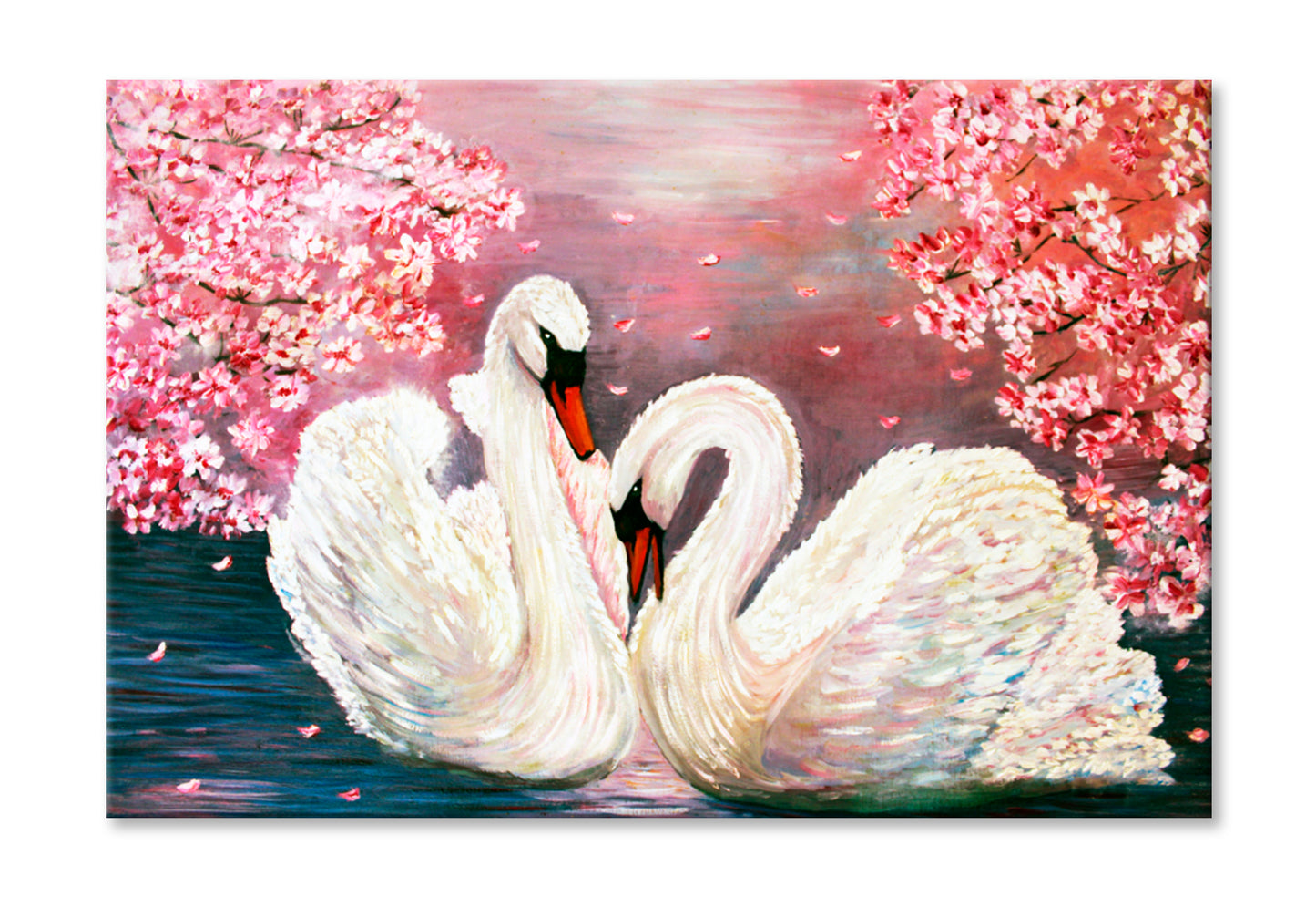 Swarns With Pink Flowers Oil Painting Wall Art Limited Edition High Quality Print Stretched Canvas None