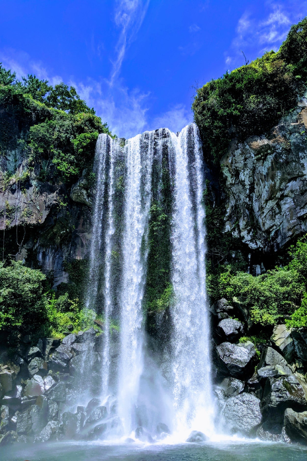 Rocky Mountain & Jeju Waterfall Glass Framed Wall Art, Ready to Hang Quality Print