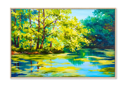 Lake In The Forest Oil Painting Wall Art Limited Edition High Quality Print Canvas Box Framed Natural