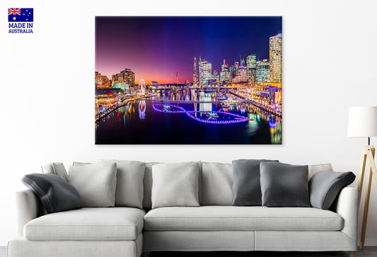 Darling Harbour Vivid Sydney Light Festival Sunset Wall Art Decor 100% Australian Made