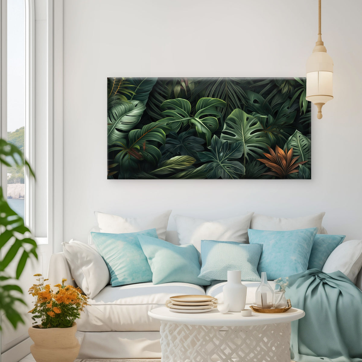 Dark Green Monstera Jungle Wall Art Canvas Office Home Room Framed 120x60cm