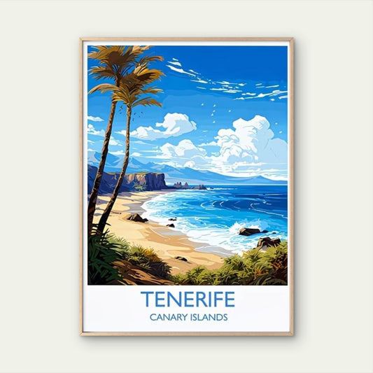 Sunny coastline of beautiful Tenerife Island Travel Poster Print Wall Art