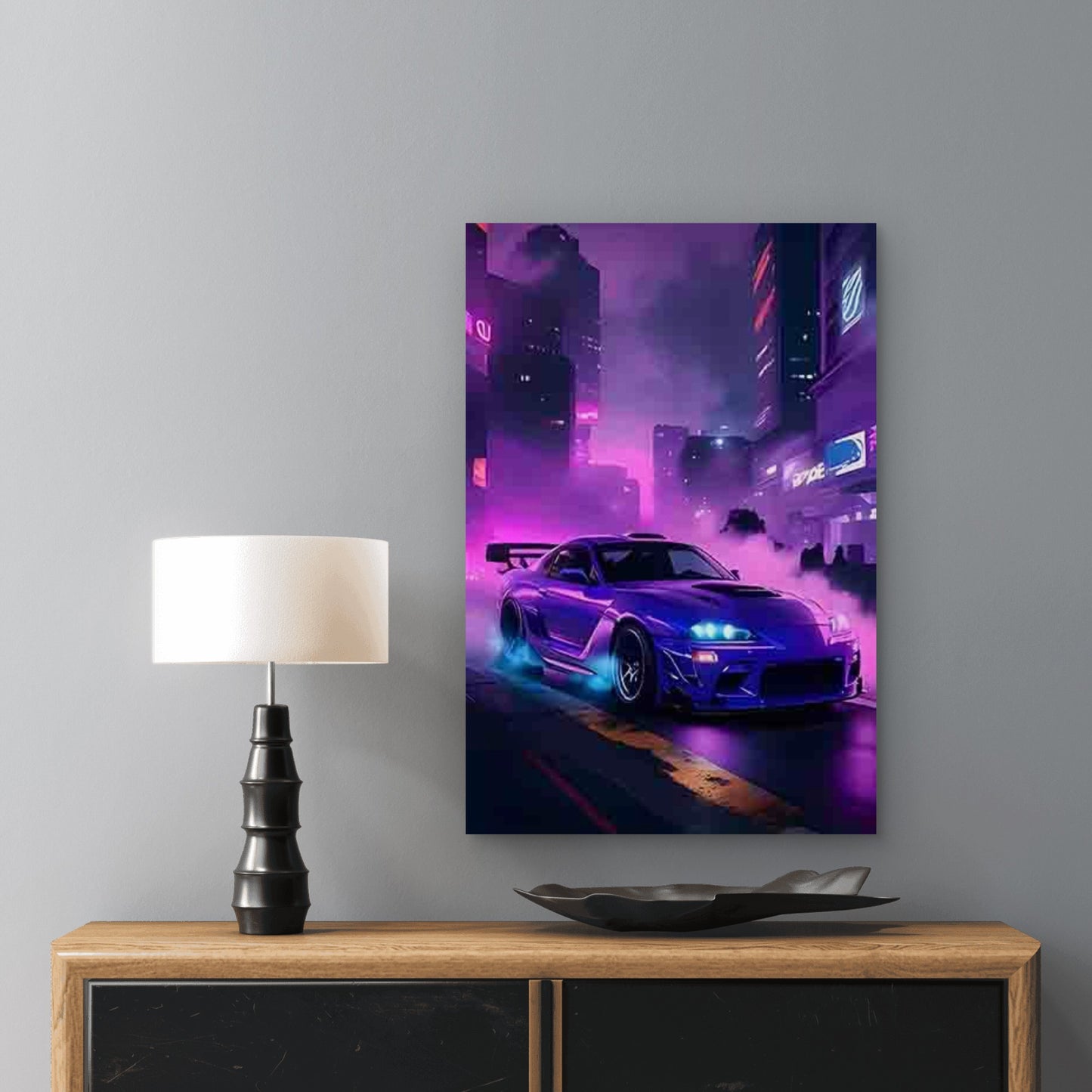 Neon Cyber Style Sports in Urban Nightscape 60x90cm Metal Print Ready to Hang - Bella Home Decor