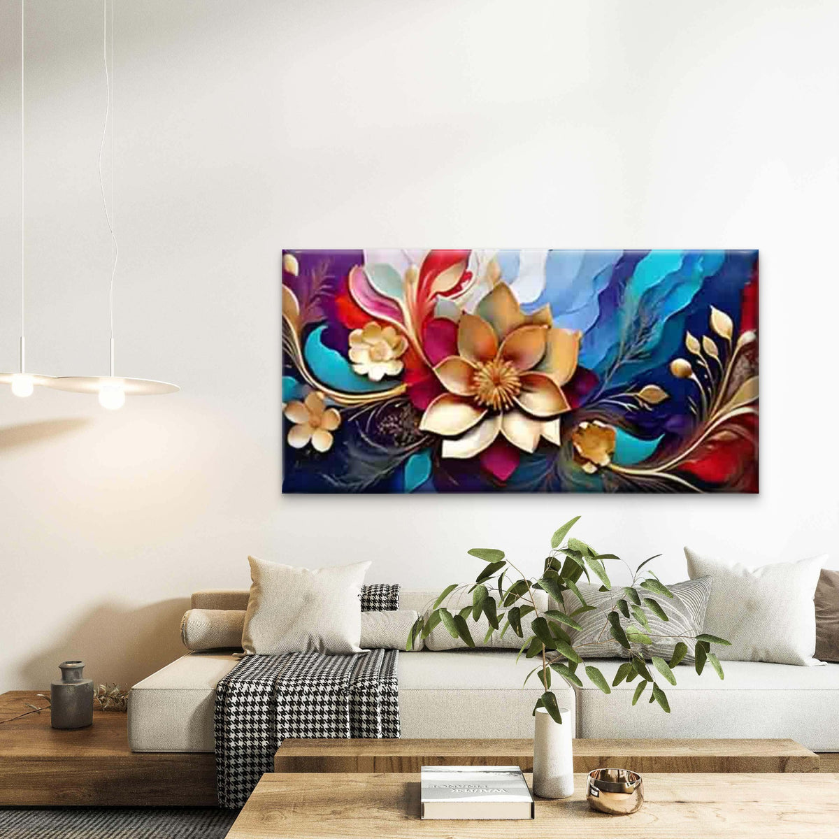 Three-Dimensional Flower Wall Art Canvas Office Home Room Framed 120x60cm