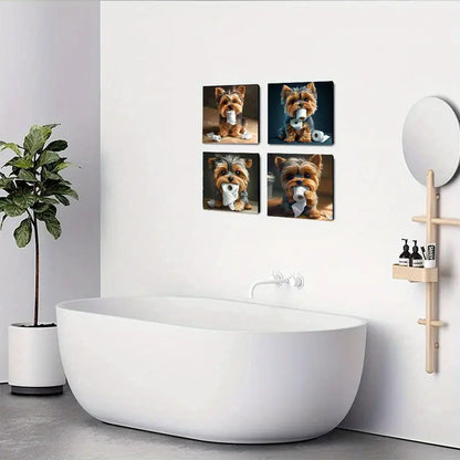 4pcs  Yorkie Dog Wall Art Canvas Framed