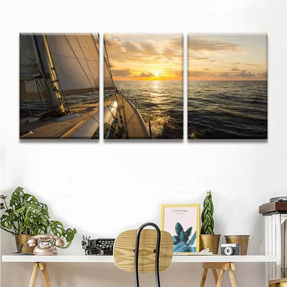 3pcs Sailboats on The Mediterranean Sea Wall Art Set Canvas Framed 50x70cm - High Quality Print 100% Australian Made Wall Canvas Ready to Hang