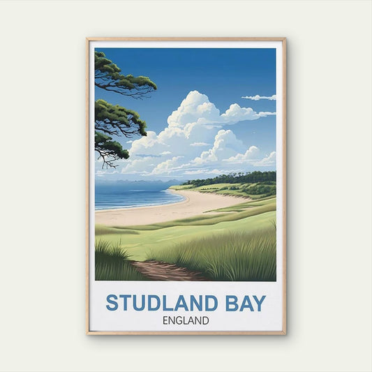 Beach View of Studland Bay in England Travel Poster Print Wall Art