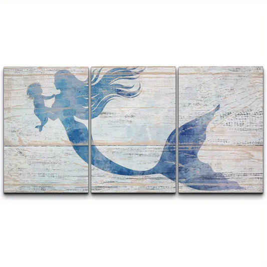 3pcs Blue Watercolor Mermaid Baby  Metal Print Ready to Hang Art