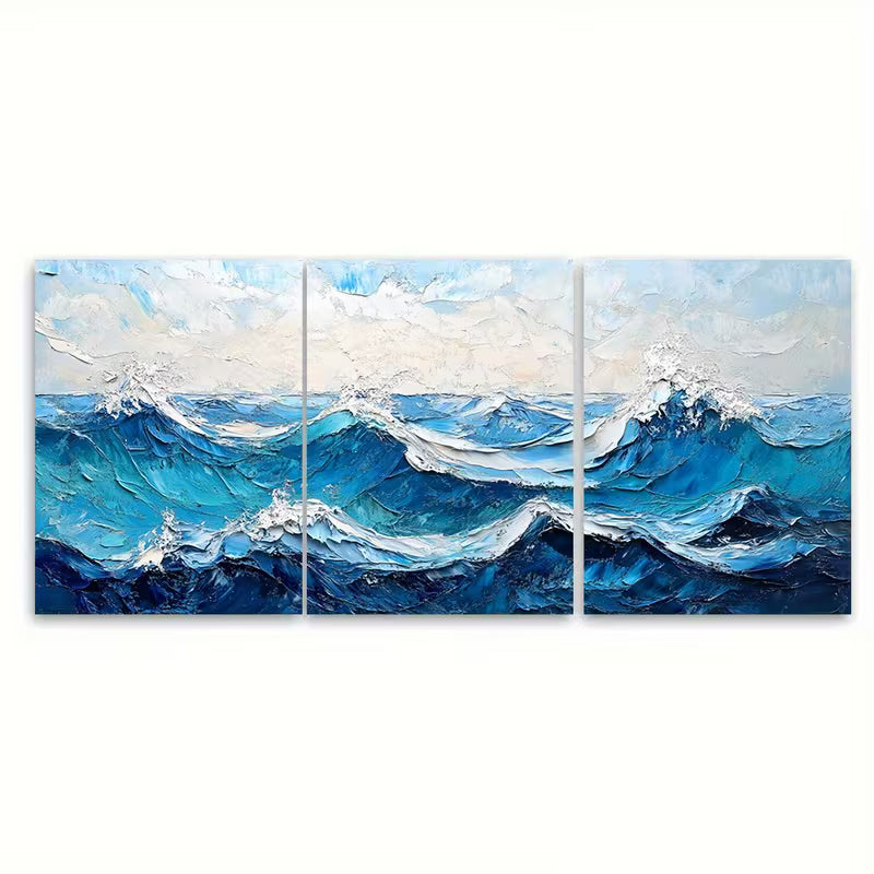 3pcs Original Ocean Waves Oil Painting Metal Print Ready to Hang Art