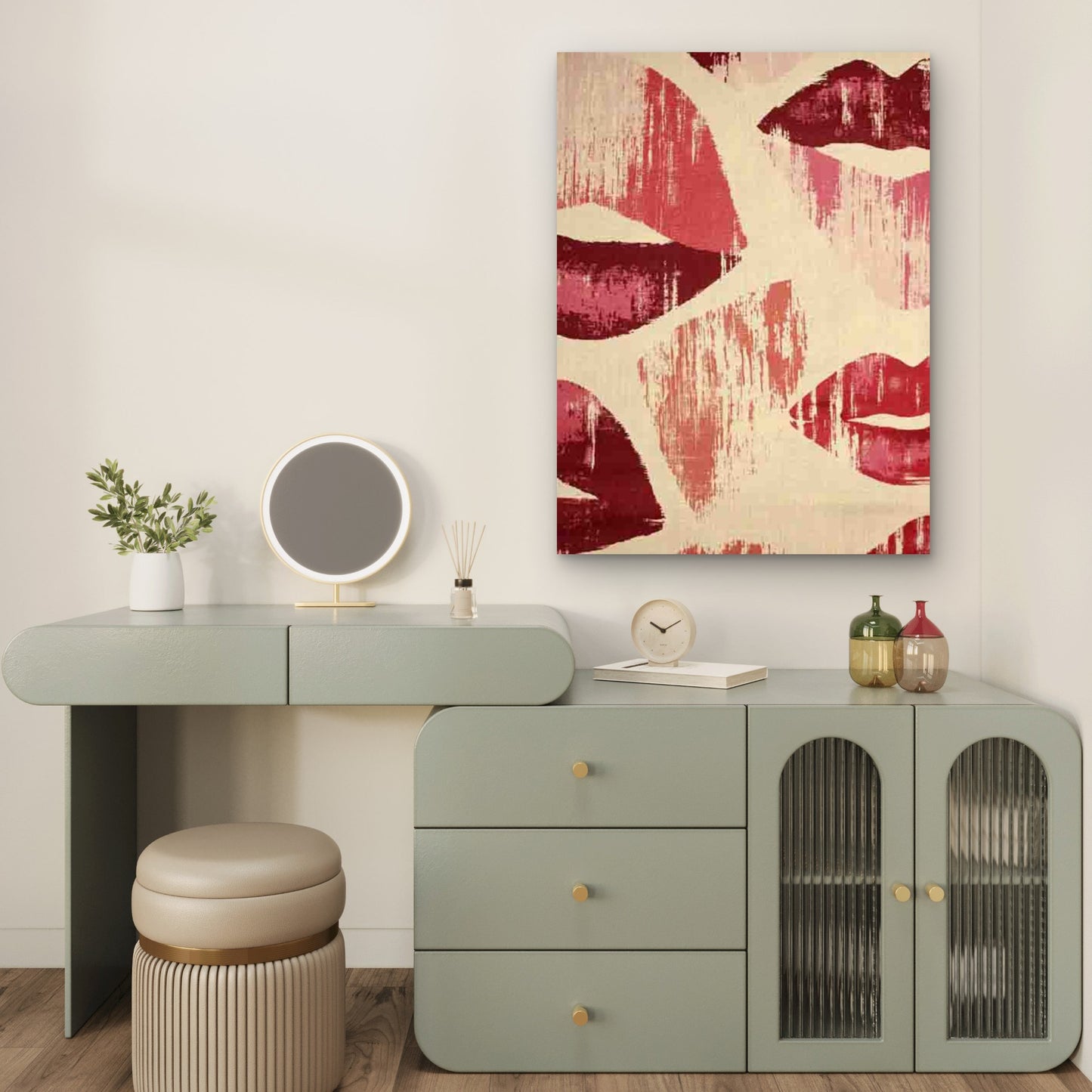 Vintage Kiss Art Bold Red Lips Design 60x90cm Metal Print Ready to Hang - Bella Home Decor