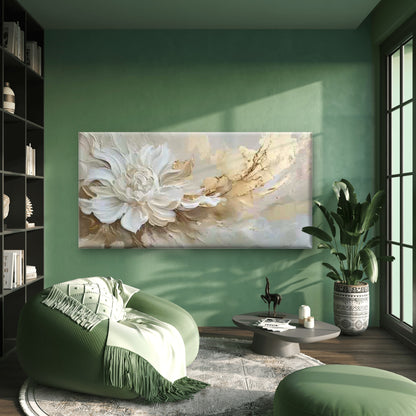 Elegant White Flower Wall Art Canvas Office Home Room Framed 120x60cm